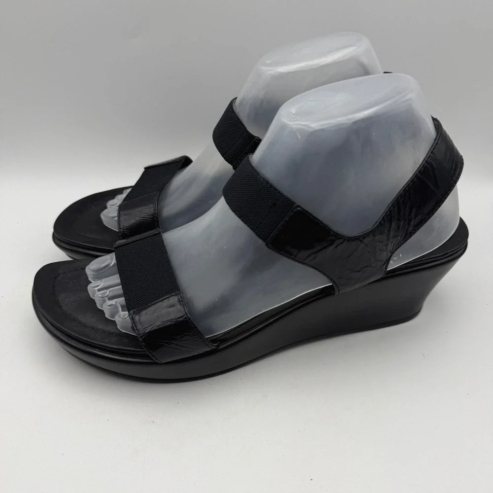 Dansko Wedge Sandals Womens 40 US 10-10.5 Black Patent Leather Elastic Slingback